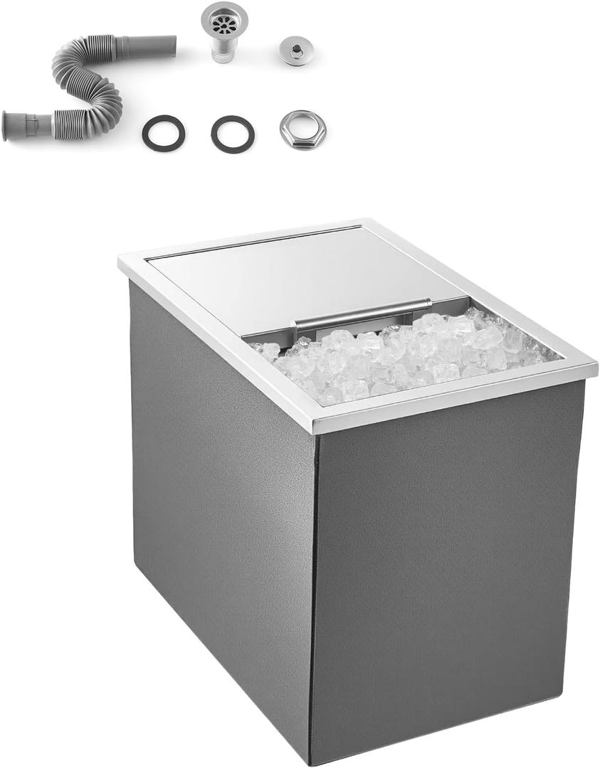 VEVOR Drop in Ice Chest, Stainless Steel Drop in Cooler, Commercial Ice Bin with Lid for Outdoor Kitchen Patio Bar, Drain-Pipe Set Included, Cooling Bins with Cover for Cold Wine Beer