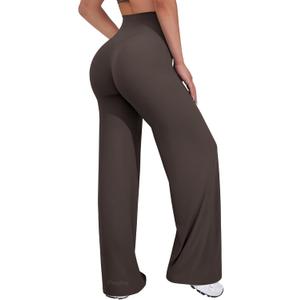 VOYJOY Straight Leggings Bottoms Wide Leg Pants for Women 29"/ 31.5"/33"/35" High Waist Stretch Casual Sweatpants (X-Small, Dark Brown)