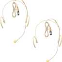 2 Pack Professional Headset/Headworn Microphone Omni-Directional Hanging Condenser Over-Ear TA4F Mini XLR Mic for Shure Hands-Free Microphone with Windscreen,Beige Low Profile Light-Weight