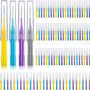 Patelai 100 Pieces Braces Brush for Cleaner Interdental Brush Toothpick Dental Flossing Head Oral Hygiene Flosser Tooth Cleaning Tool (Light Blue, Yellow, Gray, Purple)