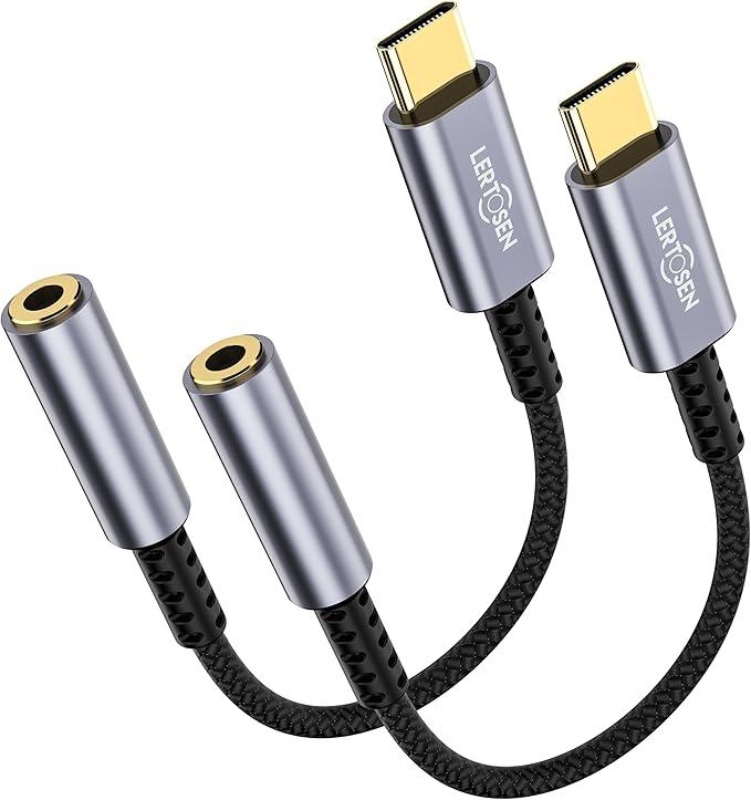 2 Pack USB C to 3.5mm Headphone Jack Adapter – HiFi Audio Dongle, Type C to Aux Female Cable Cord Compatible with iPhone 17/16/15 Pro Max, Samsung S25/S24/S23, iPad Pro, Pixel, MacBook