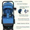 Baby Stroller, 2-in-1 Reversible Toddler Seat with Lie-Flat Mode, Foldable Infant Stroller with Canopy, One Button Brake, Adjustable Handle, Newborn Pushchair (Blue)