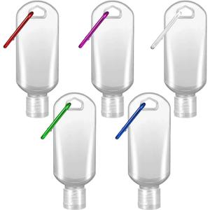 5 Pack Refillable Travel Plastic Bottles Containers with Clip Hand Sanitizer Travel Size Holder with Keychain Empty Bottles for Kids and Adult