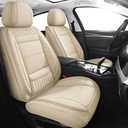 Leather Seat Covers, Beige Car Seat Covers Front Pair, Breathable Car Seat Protectors, Wear-Resistant Car Accessories, Universal Fit for Most Cars,SUVs Truck (Beige-Stripes, Front Pair)
