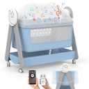 Electirc Baby Bassinet, Rocking Baby Bassinets Bed Sleeper for Newborn with Remote Control,Smart Baby Crib with Wheels, Portable Baby Cradle for Infant with 3-Speed Swing and Timer,Bluetooth(Blue)