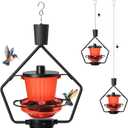 WROSWT Retractable Hummingbird Feeder, 19oz Top-Fill Wide Mouth with Height Adjustment, UV-Resistant ASA Plastic, 100% Leak-Proof Base& Dishwasher Safe Feeders for Outdoor Hanging, Black