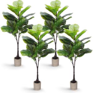 4 Pack 27.5 Inch Artificial Tree Branches Faux Greenery Plants with Stem Fake Trees Plant for Shop Home Office Decor Indoor Outdoor(Fiddle Leaf Fig)