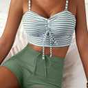 Herseas High Waisted Bikini Sets for Women Floral Print Two Piece Tummy Control Swimsuits Drawstring Short Bathing Suit (Green, S)