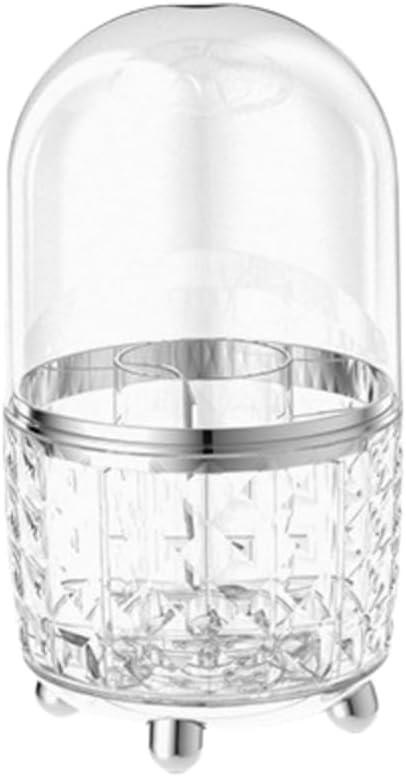 Rotatable Makeup Brush and Makeup Tool Storage Box (Transparent Silver  With Lid)