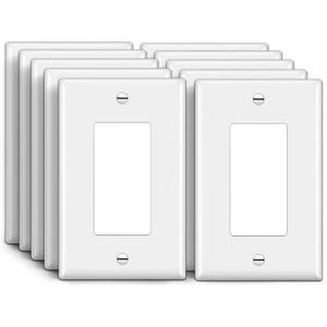 [10 Pack] BESTTEN 1-Gang Mid-size Decorator Wall Plate, Unbreakable Polycarbonate Midway Outlet and Switch Cover, H5.00 x W3.18, UL Listed, White (Decor Midsize 10 Pack)