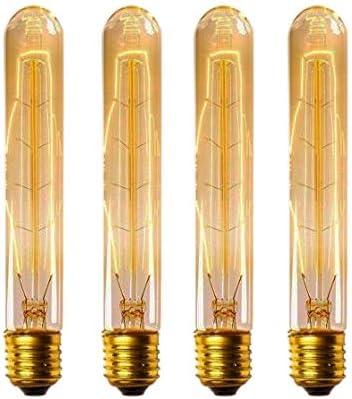 CTKcom T9/T185 40W Vintage Edison Light Bulbs E26 E27 Base(4 Pack)- Tubular Bulb Nostalgic Tungsten Filament Antique Incandescent Bulb Golden Tinted Glass for Industrial Wall Sconces Pendant Lighting