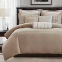 Madison Park Signature Oversized King Comforter Set, Luxury Hotel Style Bedding with Embroidered Details, All Season Down Alternative Comforter, Matching Shams & Decorative Pillows, Taupe, 9 Piece