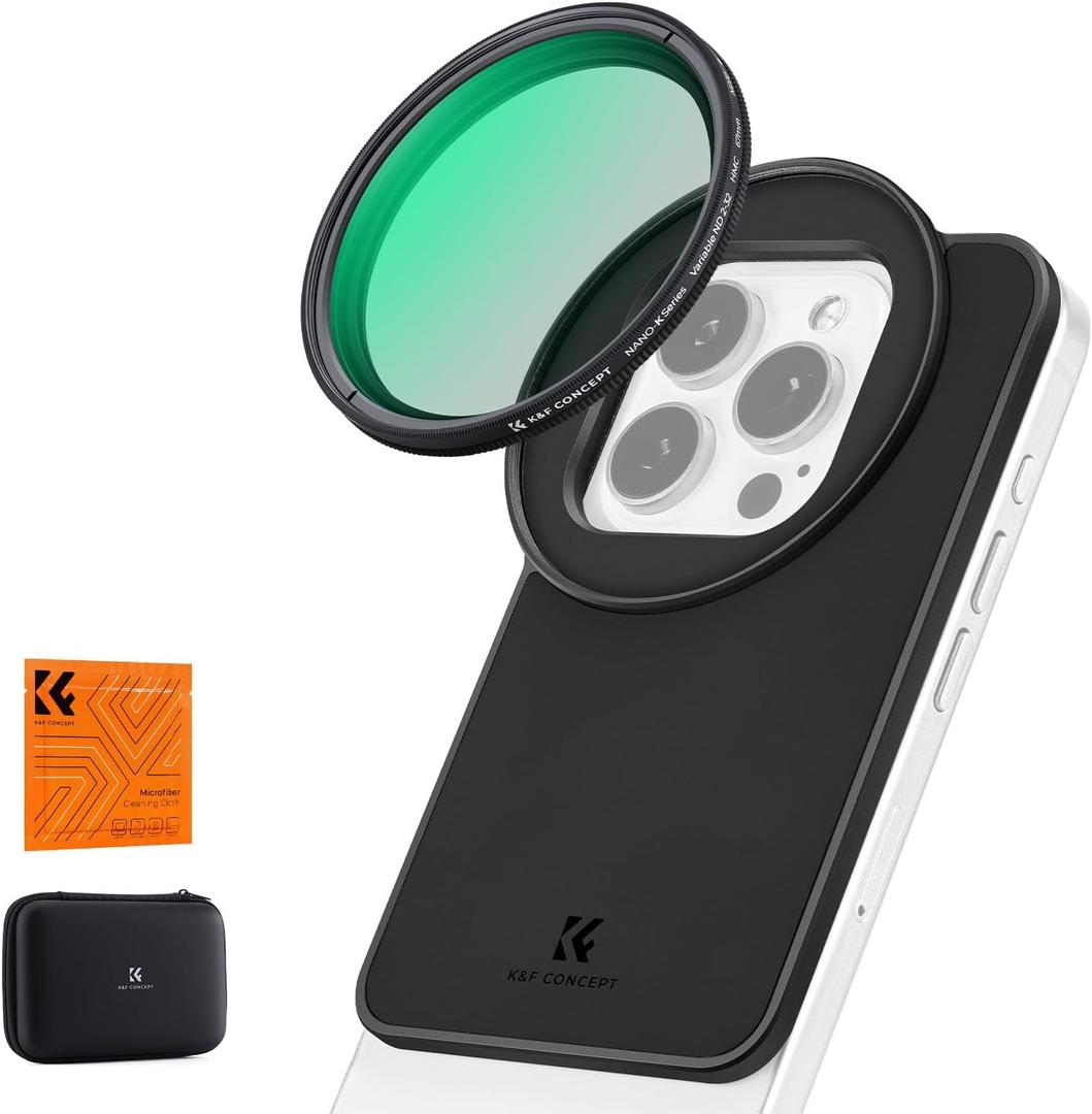 K&F CONCEPT 6.1 inch Magnetic Lens Filter Mount Adapter with 67mm Variable ND2-32 Filter Compatible with iPhone, Compatible with 16/15/14/13/12, 16/15/14/13/12 Pro