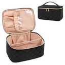 OCHEAL Portable Cosmetic Bag For Women, Large Capacity Travel Makeup Case Organizer, Rhombus Black, Toiletry Bag for Girls Traveling With Handle and Divider