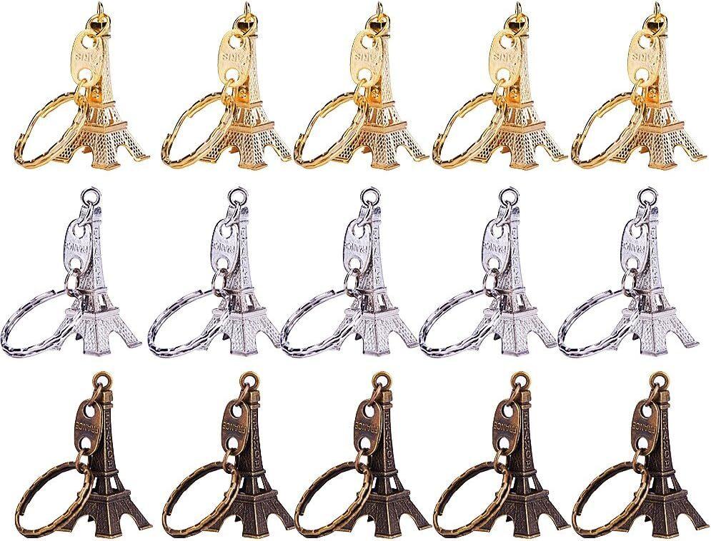 Outus 15 Pieces Eiffel Tower Keyring Retro Adornment French Souvenirs Keychains