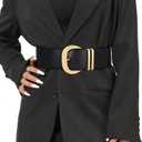WHIPPY Women Wide Elastic Waist Belt for Dresses Fashion Gold Buckle Stretchy Leather Waistband for Ladies (Black)