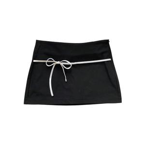 SOLY HUX Women's Bow Tie Front Mini Skirt Y2k Low Rise Bodycon Going Out Summer Skirts with Shorts Underneath Solid Black Small