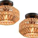 2 Pack Farmhouse Light Fixtures Ceiling Mount,Mini Rattan Boho Semi Flush Mount Ceiling Light,Hand Woven Hallway Light Fixtures for Bedroom Entryway Nursery Study Room