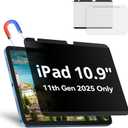 Magnetic Privacy Screen Protector Compatible with iPad A16 (10/11th Generation) 10.9 /11Inch 2022/2025, Anti Glare Shield Anti Blue Light Filter, Bubble-Free Film Easy Install Black Security Guard