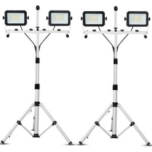 UFOND 10000 Lumen LED Work Light with Stand, Dual Head Work Light, Waterproof Lamp with Individual Switch, Adjustable Metal Telescoping Tripod with Power Cord 2 Pack