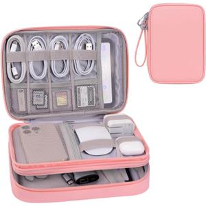DDgro Electornics Travel Organizer Case for Cable/Cords/Charger/Tech Accessories, Large Pouch Bag for Woman (Pink, PU-Large)