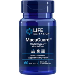 Life Extension MacuGuard Ocular Support with Saffron Eye Health Supplement for Healthy Vision with Lutein, Meso-zeaxanthin, zeaxanthin, Saffron Gluten-Free, Non-GMO 60 softgels (EXP 07/31/26)