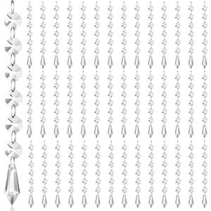 Nuenen 100 Pcs Acrylic Hanging Crystals for Centerpieces Chandelier Clear Crystal Garland Strands Ornament Acrylic Clear Beads Prisms Pendant for Christmas Tree Window Home Decoration(Icicle)