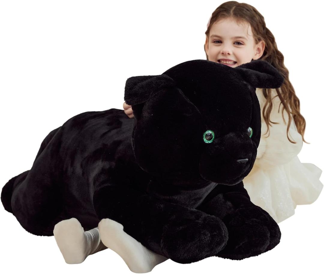 IKASA Black Cat Stuffed Animals Plush Toys,Giant Big Large Jumbo Soft Toy,30" Cute Huge Size Fluffy Plushy Fat Plushie,Gifts for Kids
