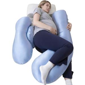Pregnancy Pillows for Side Sleeping - Adjustable Belly & Back Support Pillow,H Shaped Full Body Maternity Pillow with Cooling Removable Cover, for Pregnant Women and Adults(Blue)