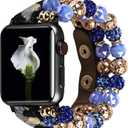 VIQIV Bracelet Band Compatible with Apple Watch Ultra Band 45mm 44mm 49mm 42mm 41mm 40mm 38mm Series 8 7 6 5 4 3 2 1 for Women Girls, Fashion Multi-Wraps Elastic Glitter Beaded Leopard Leather Strap for iwatch Bands