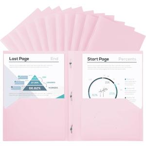 SUIN Plastic Project-Folders with 2 Pockets & 3 Prong, Bulk Pack Project File-Folder for US Letter Size Papers, Ideal for School & Office, Assorted Pastel Colors (Pastel Pink - 12 Packs)