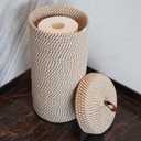 Toilet Paper Holder Handmade Woven Cotton Toilet Paper Stand & Storage Basket with Lid, Freestanding Organizer for Bathroom, Fits 3 Mega Rolls Gradient Brown 14'' x 7''