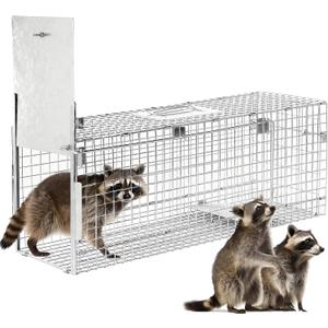 32" Humane Animal Cage Trap, Live Animal Cage Trap, Folding Animal Trap for Stray Cats, Raccoons, Rabbits, Skunks, Moles, Groundhogs and Armadillos up to 17 lbs