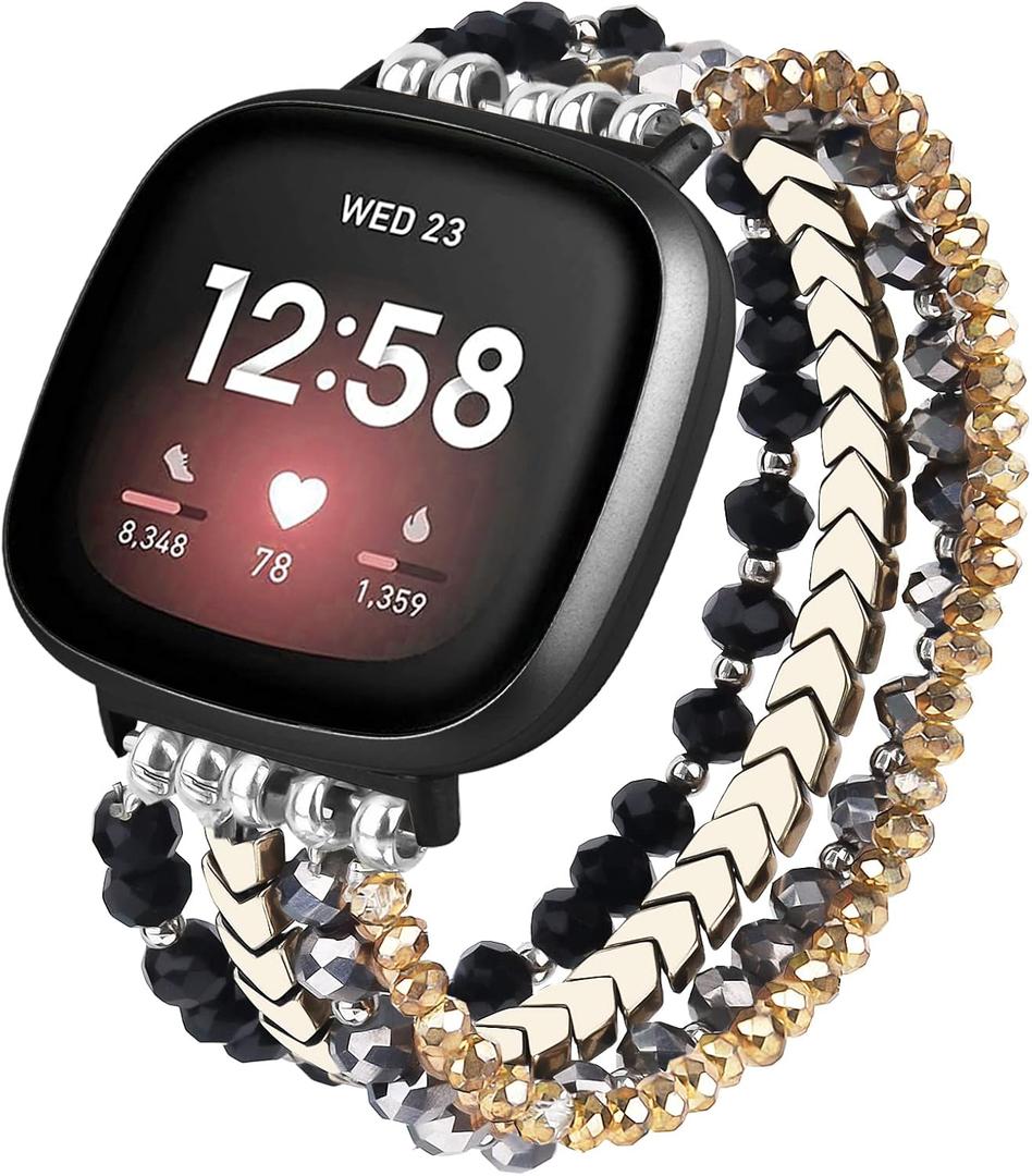MOFREE Bracelet Compatible with Fitbit Versa 3/Versa 4 Bands/Fitbit Sense/Sense 2 Bands for Women (Black)