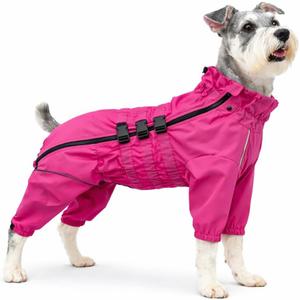 Lovelonglong Waterproof Dog Raincoat 4-Leg Full Body Dog Rain Suit with Reflective Strips & Leash Opening, Outdoor Dog Jacket for Rainy Weather (XL (back 16"), Rose red)