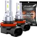 SEALIGHT H11 H16 LED Fog Light Bulb, Real 1:1 Mini Size, 6500K Cool White 6000LM H8/H16 LED Fog Lights For Cars,Trucks,SUV, 400% Brightness With Strong Penetration, 3 Mins Plug-N-Play, Pack of 2