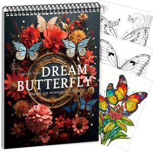 Adult Coloring Book for Women Relaxation, Butterfly Coloring Book for Adult Spiral Bound 30 Pages Thick Paper One Sided Design Coloring Book Mindfulness Gift for Her, Anxiety Relief Gifts Relaxation