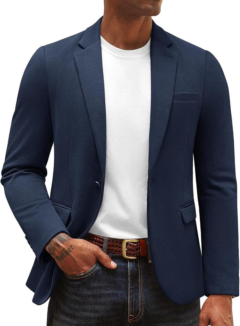 PJ PAUL JONES Men's Casual Knit Sport Coats One Button Slim Fit Blazer Notch Lapel Solid Suit Jacket with Pockets (X-Large, Navy Blue)