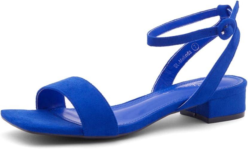 Shoe Land Women's Low Heels Dressy Sandals for 2025-1 Inch Chunky Block Short Heels | Square Open Toe with Adjustable Ankle Strap | Wedding & Party Heeled Sandals, 1901Black, Size 8.0, SL-Melinda 11