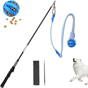 Flirt Pole for Dogs, Durable Dog Flirt Pole for Large Medium & Small Dogs, Interactive Dog Pole Toy with Rubber Ball for Outdoor/Indoor, Training, Chase, Tug of War (24 & 31 inch) (24.4in and 31.1in)