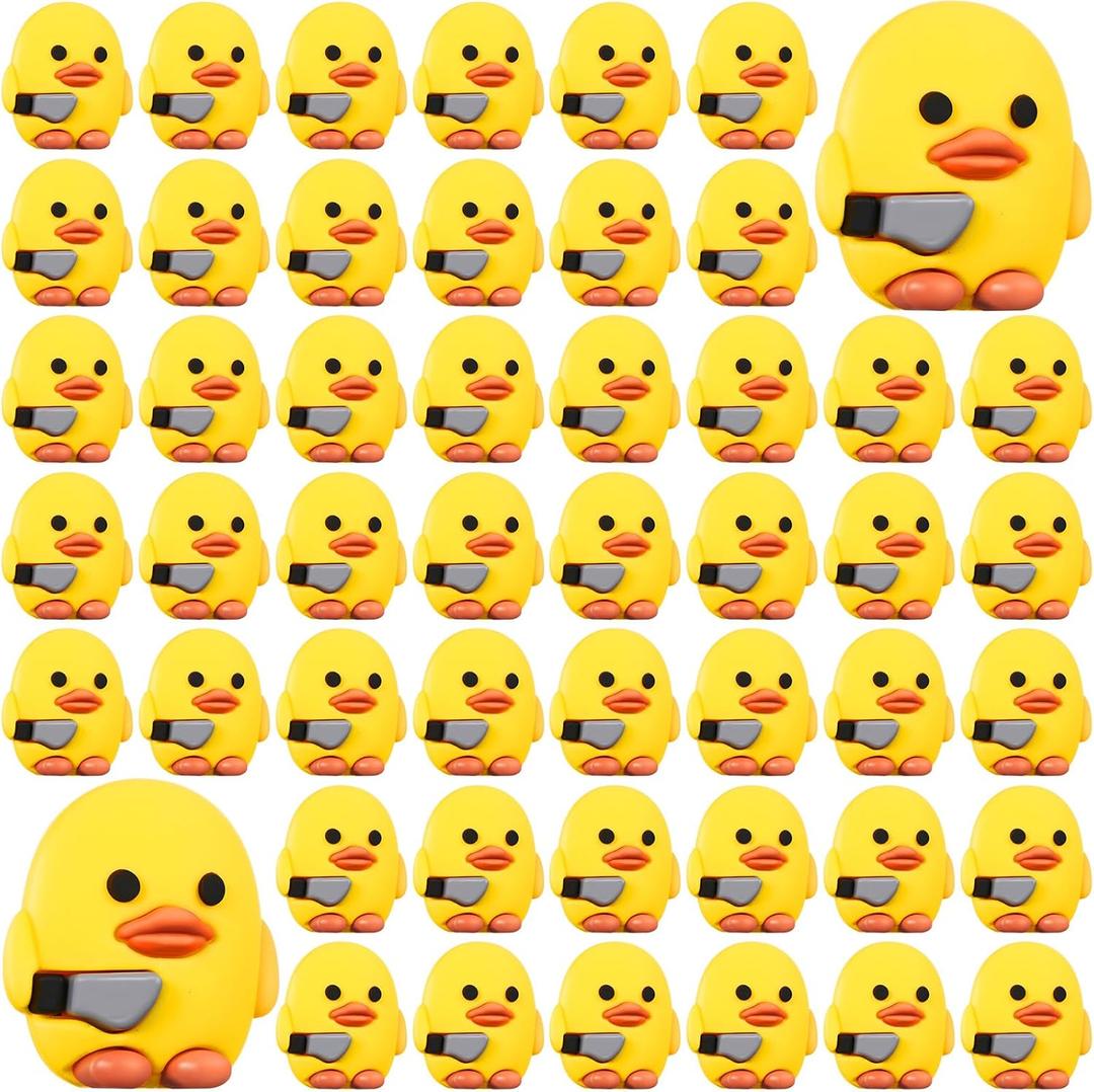 Gejoy 50 Pcs Mini Rubber Ducks Holding Knife Cute Small Rubber Ducks Funny Evil Car Dashboard Ornaments Assorted Figurines Bulk for DIY Crafts Birthday Gifts Holiday Party Favors