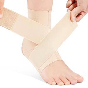 Elastic Ankle Brace for Women&Men - Thin Lightweight Silky Compression Sleeves with Wraps for Plantar Fasciitis Sprained Ankle Injury Relief, Sports, Running (Small, Nude)