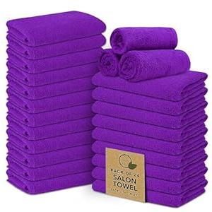 Softolle 100% Cotton Ring Spun Salon Towels – Bulk Pack of 24 Hand Towels - Ultra Soft and Highly Absorbent - 16" x 27" Inches (Purple)
