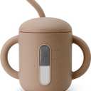 SAMiGO Silicone Sippy Cup, Baby Straw Cup for 6 12 18 Months, Sippy Cup with Straw for Toddlers 1-3 Years, Baby Water Cup for Drinking and Training, 6 oz (Earth)