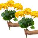 Mumiko 18'' Artificial Geraniums Silk Flowers Plants Realistic for Home Outdoor Decor Garden (2, Golden Yellow)