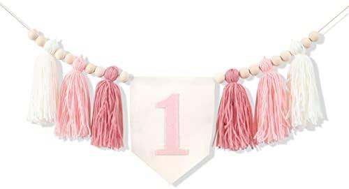 1st Birthday High Chair Banner,Pink Tassel Theme Banner For Girl,1st Birthday Photo Backdrop,Wall Hangings Decorative for Kids Bedroom Nursery Party Holiday Classroom Decoration (pink)