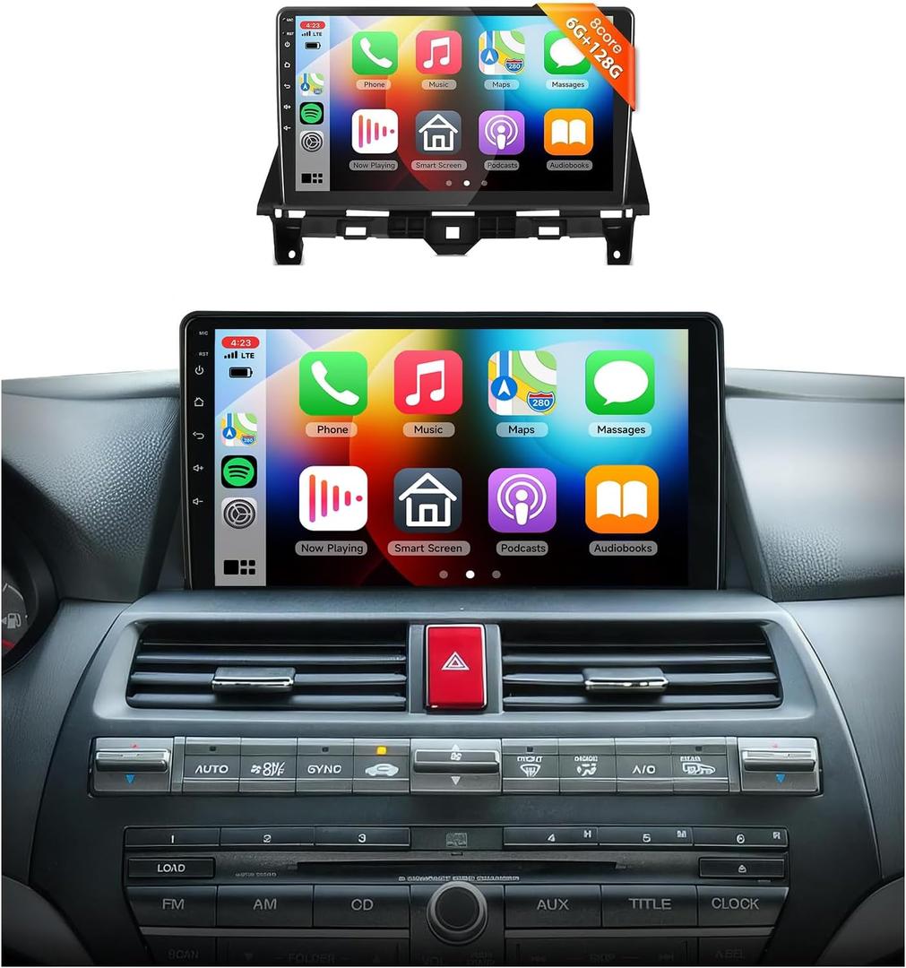 6G+128G 8 Core Car Radio Stereo for 2008-2013 Honda Accord 8th with 10.1'' 1280 * 720P IPS Touchscreen/DSP/46EQ/Wireless CarPlay/Android Auto/Bluetooth 5.0/GPS/WiFi/AHD Backup Camera