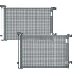 2PCS Retractable Baby Gates, Mesh Dog Gate for Doorways, 33.6" Tall, Expands to 55" Wide,Pet Safety Essential Fit for Baseboards, Wide Toddlers Gates for Hallways, Indoor & Outdoor,Gray
