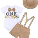 OBEEII First Birthday Outfit Baby Boy Cake Smash Outfit Safari Zookeeper Animal Lion Bow Tie Romper + Suspender Shorts + Hat (White)