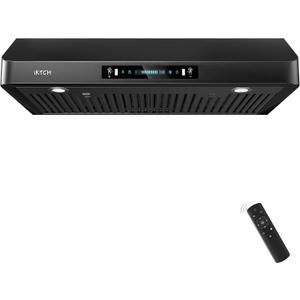 IKTCH 30 Inch Under Cabinet Range Hood 900 CFM, Black Kitchen Vent Hood with 4 Speed Gesture Sensing & Touch Control Panel